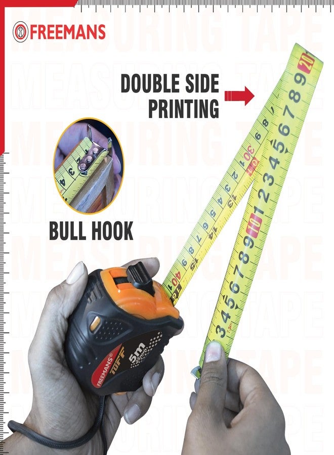 FREEMANS TUFF 5m:25mm Steel Inchi Measuring Tape - 5m with a Non Slip Rubber Covered ABS case || Double Side Printing || Click Action Front Lock and Belt Clip - Image 5